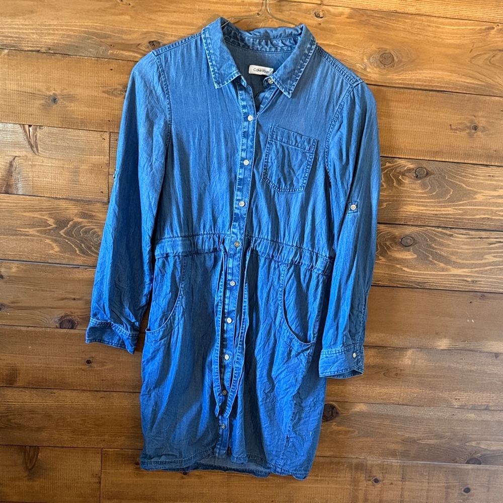 Calvin Klein Blue Denim Midi Shirt Dress